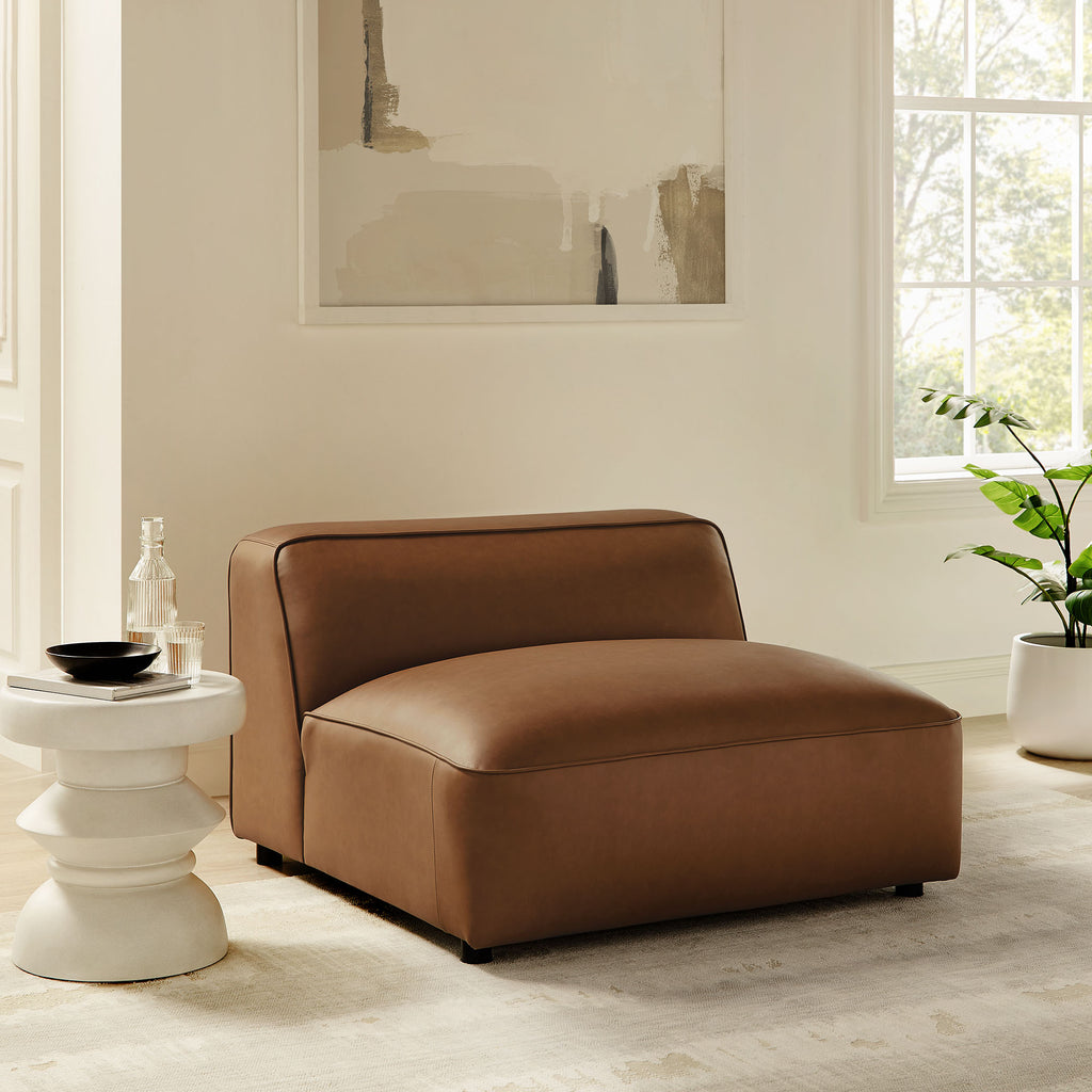 Auren Upholstered Vegan Leather Modular Armless Chair - Coffee
