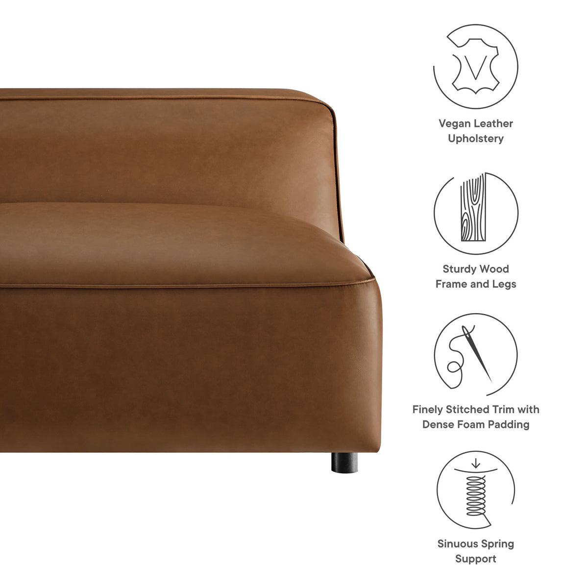 Auren Upholstered Vegan Leather Modular Armless Chair - Coffee
