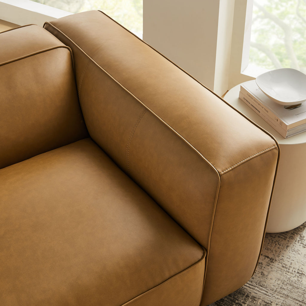 Auren Upholstered Vegan Leather Modular Right Armchair - Camel