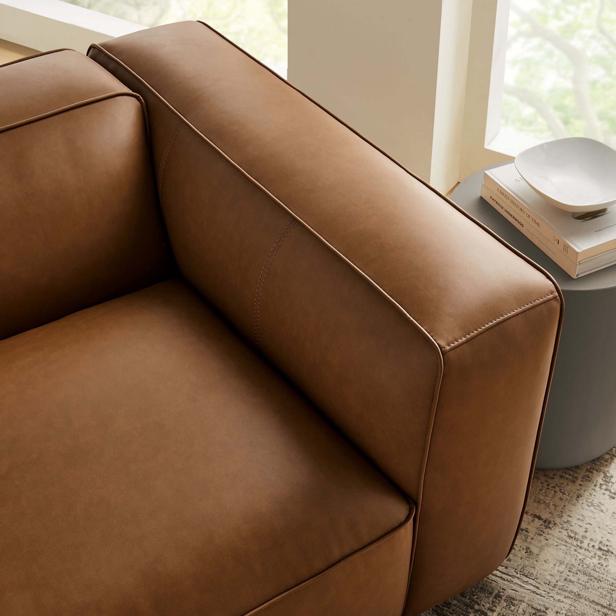 Auren Upholstered Vegan Leather Modular Right Armchair - Coffee