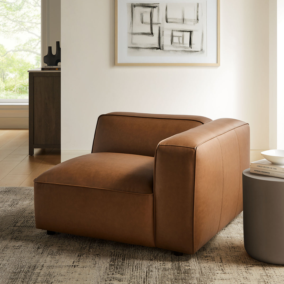 Auren Upholstered Vegan Leather Modular Right Armchair - Coffee