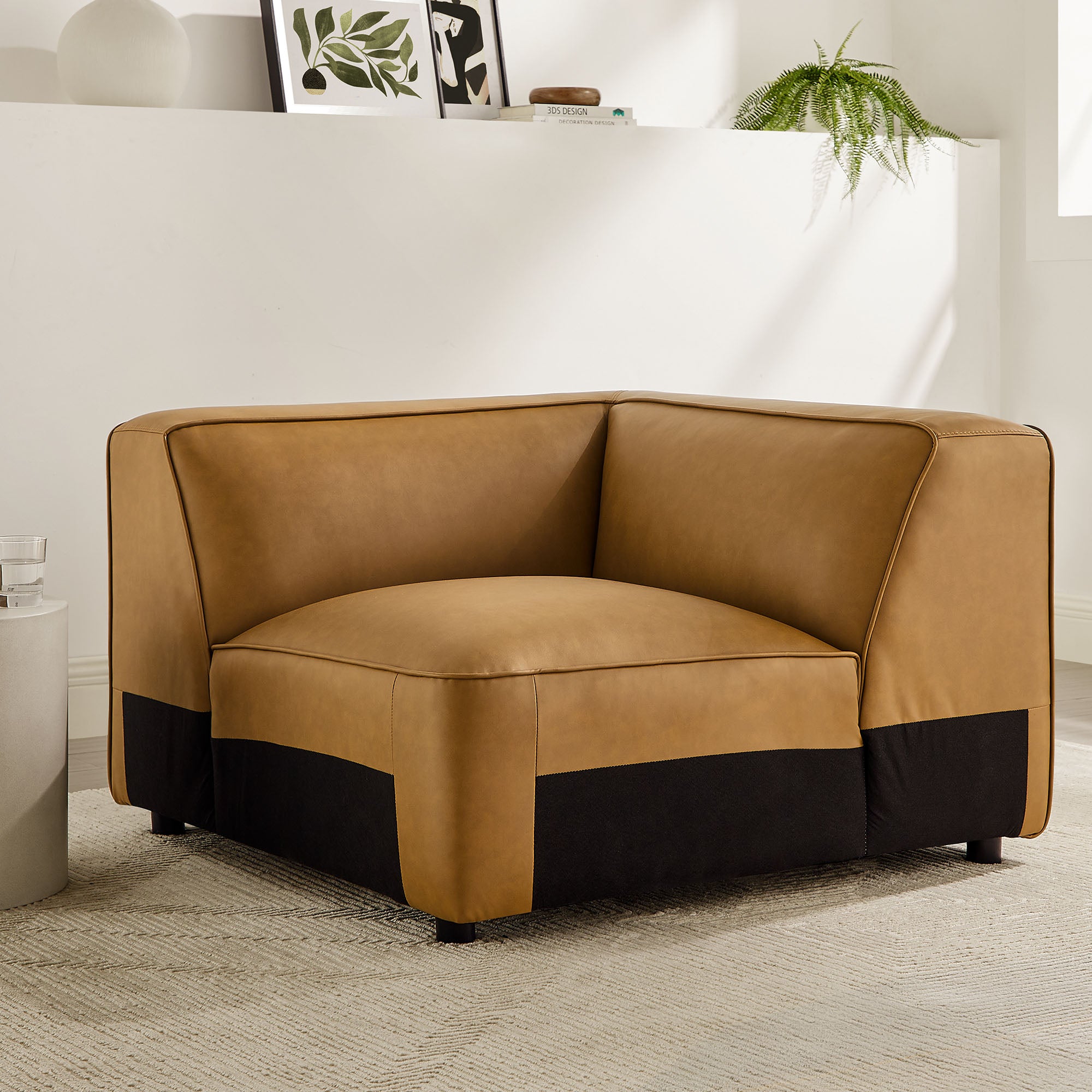 Auren Upholstered Vegan Leather Modular Corner Chair - Camel