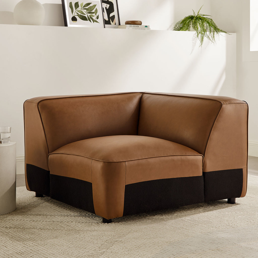 Auren Upholstered Vegan Leather Modular Corner Chair - Coffee