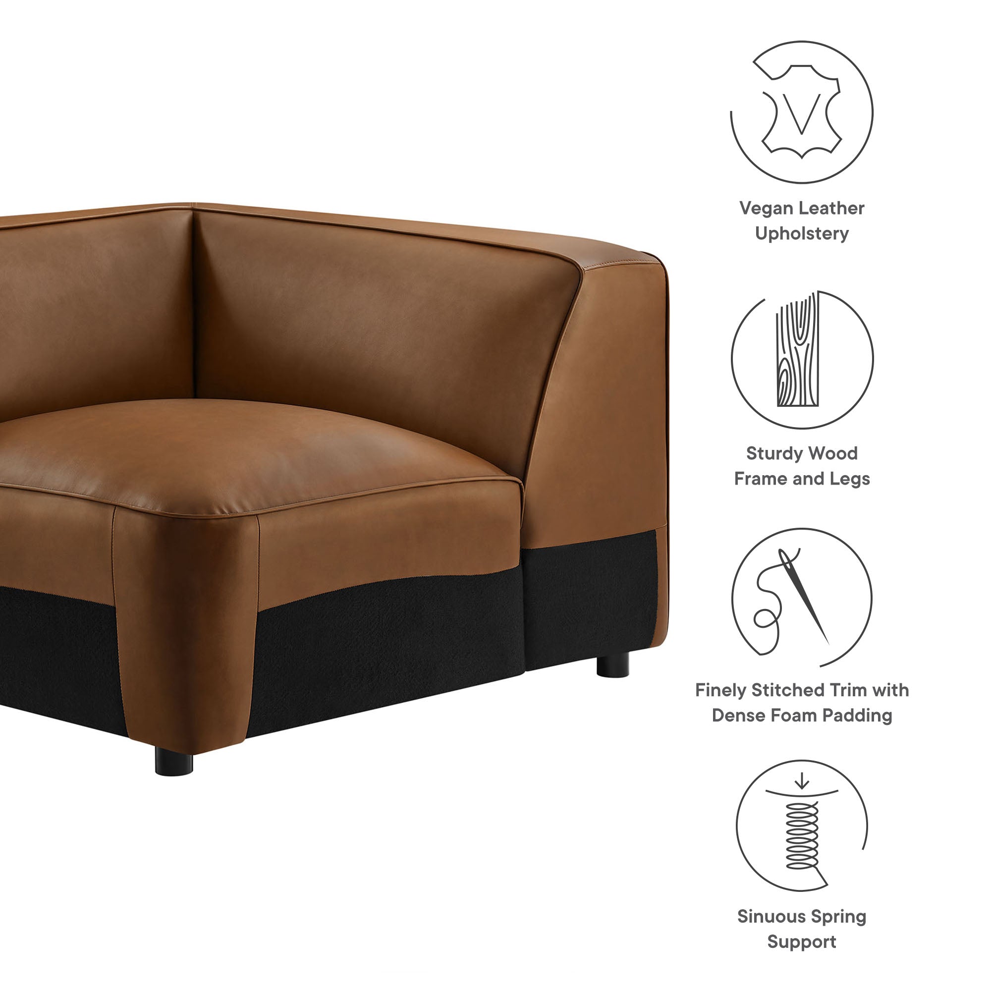 Auren Upholstered Vegan Leather Modular Corner Chair - Coffee