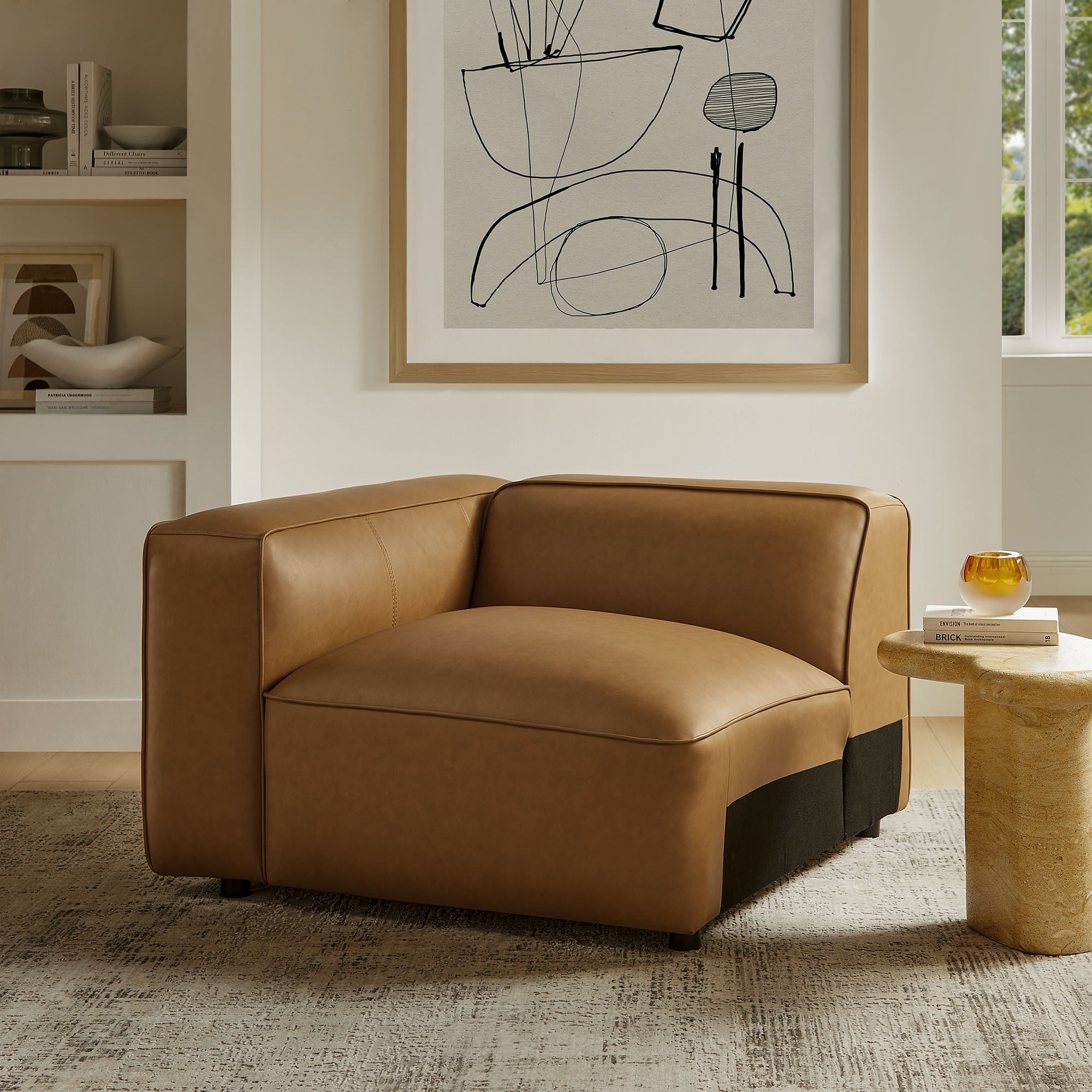 Auren Upholstered Vegan Leather Modular Left Armchair - Camel