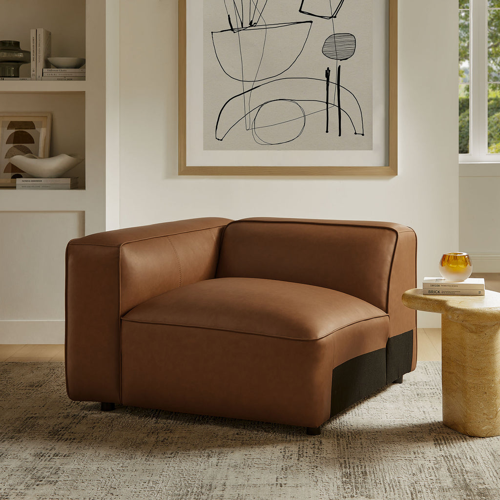 Auren Upholstered Vegan Leather Modular Left Armchair - Coffee