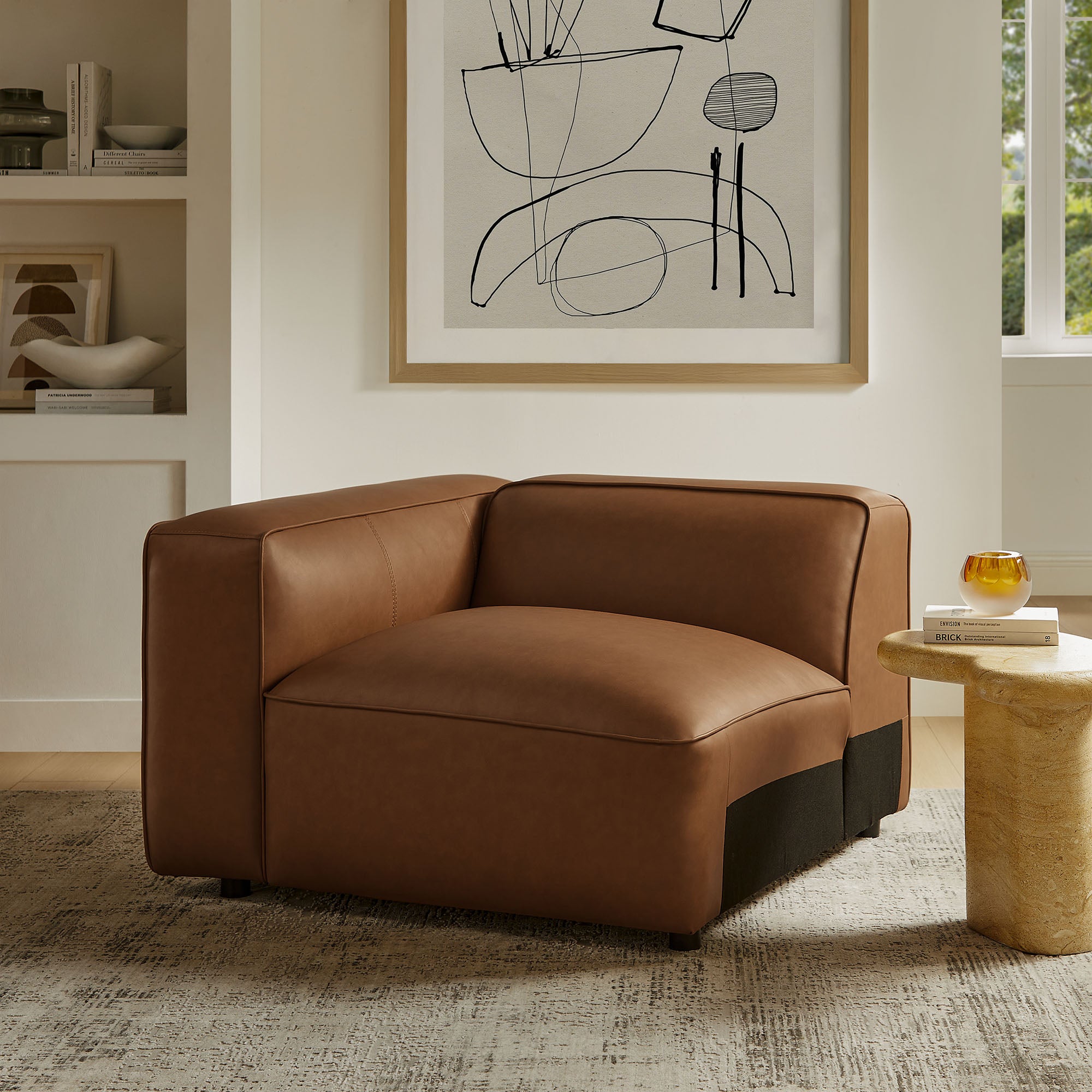 Auren Upholstered Vegan Leather Modular Left Armchair - Coffee