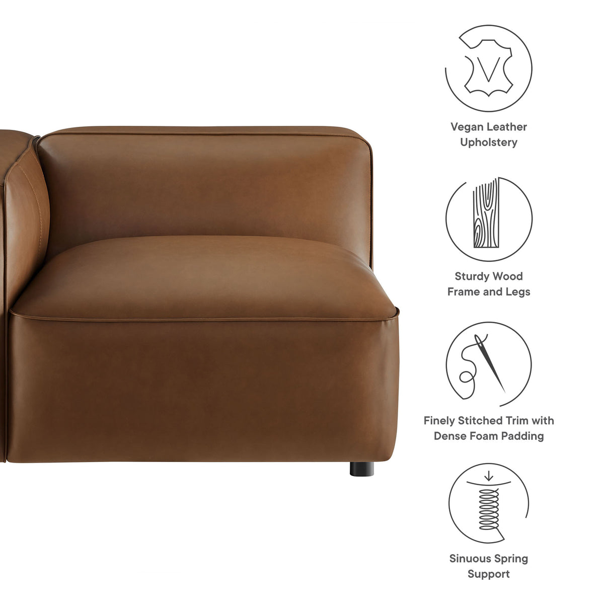 Auren Upholstered Vegan Leather Modular Left Armchair - Coffee