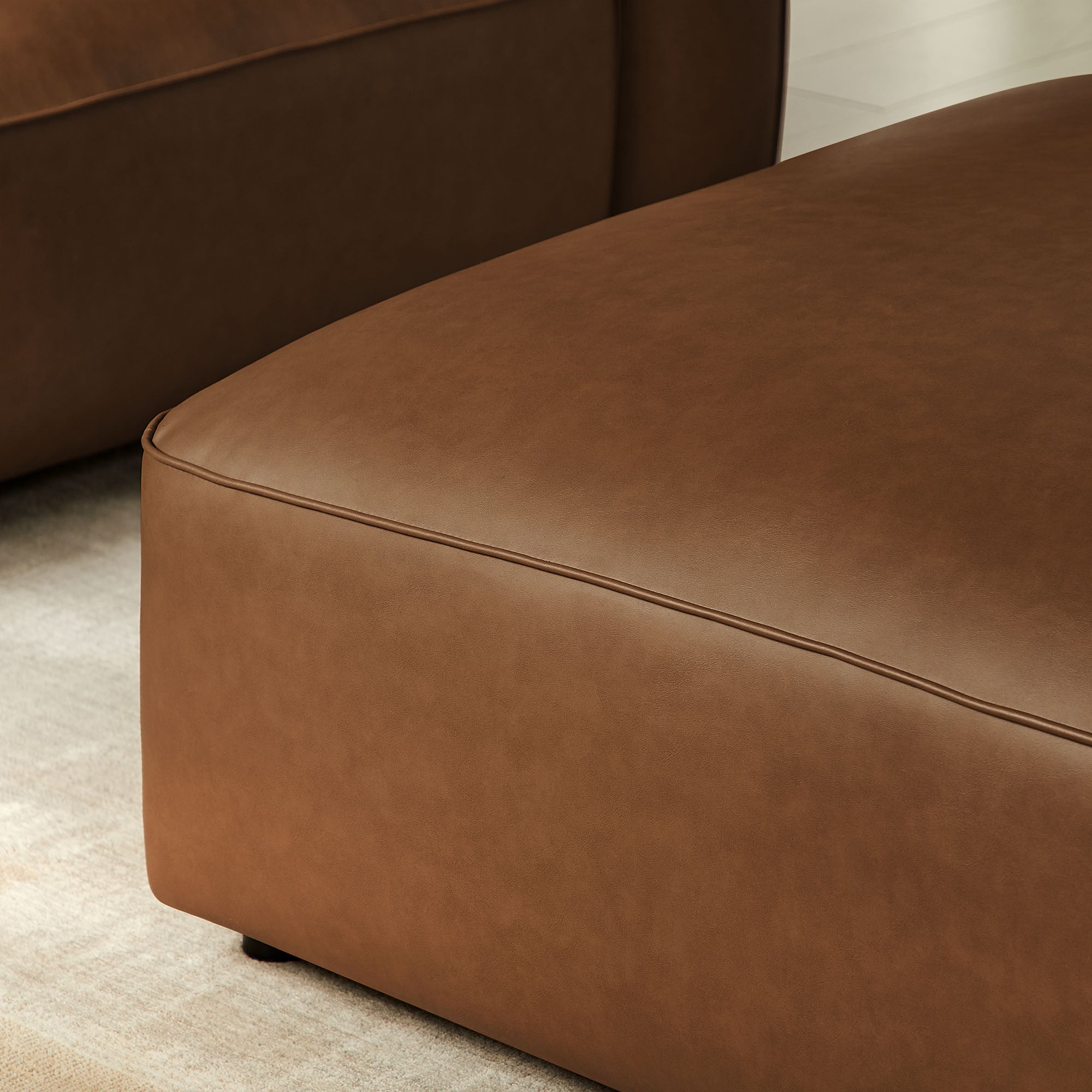 Auren Upholstered Vegan Leather Ottoman - Coffee