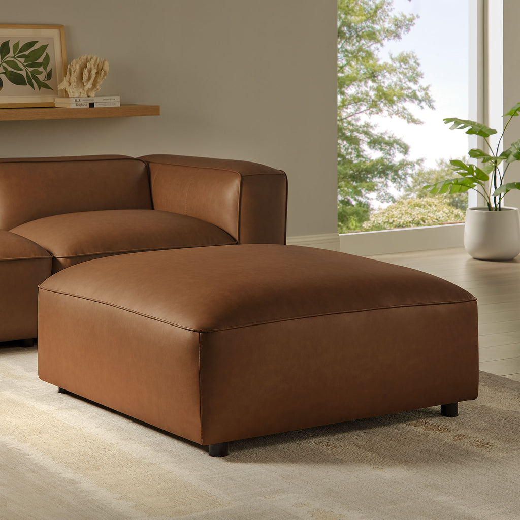 Auren Upholstered Vegan Leather Ottoman - Coffee