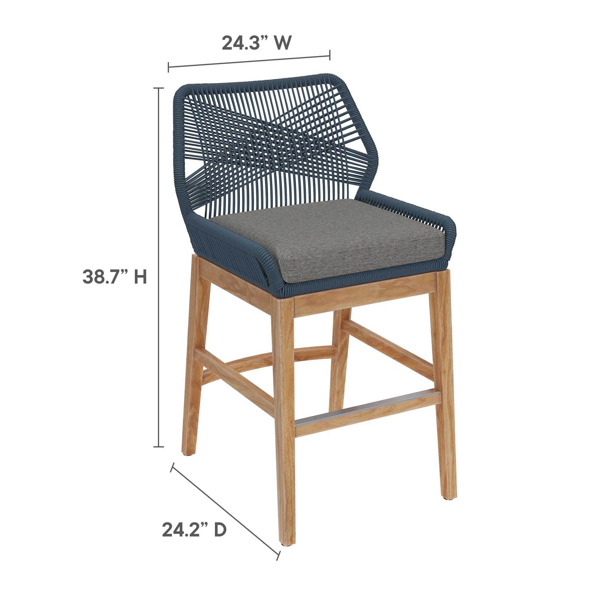 Wellspring Outdoor Patio Teak and Rope Counter Stool - Blue Graphite