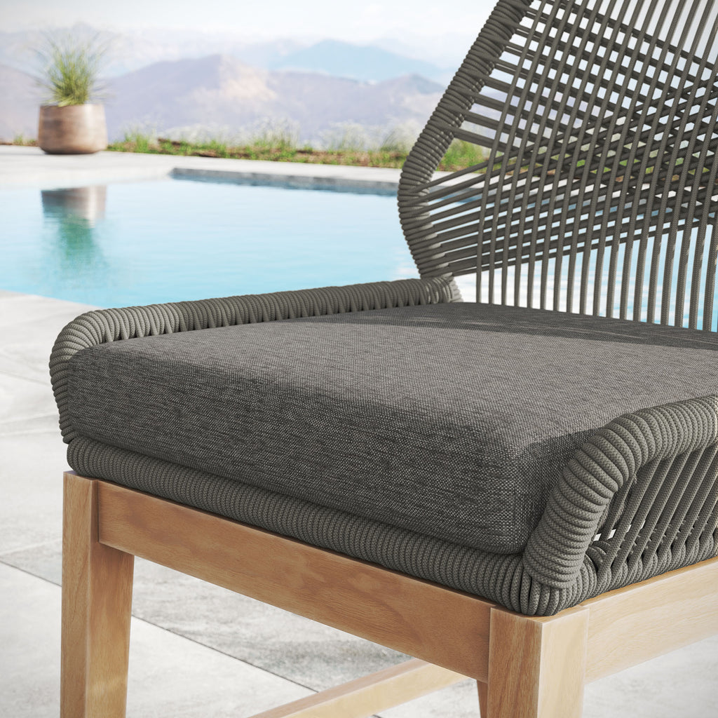 Wellspring Outdoor Patio Teak and Rope Counter Stool - Gray Graphite