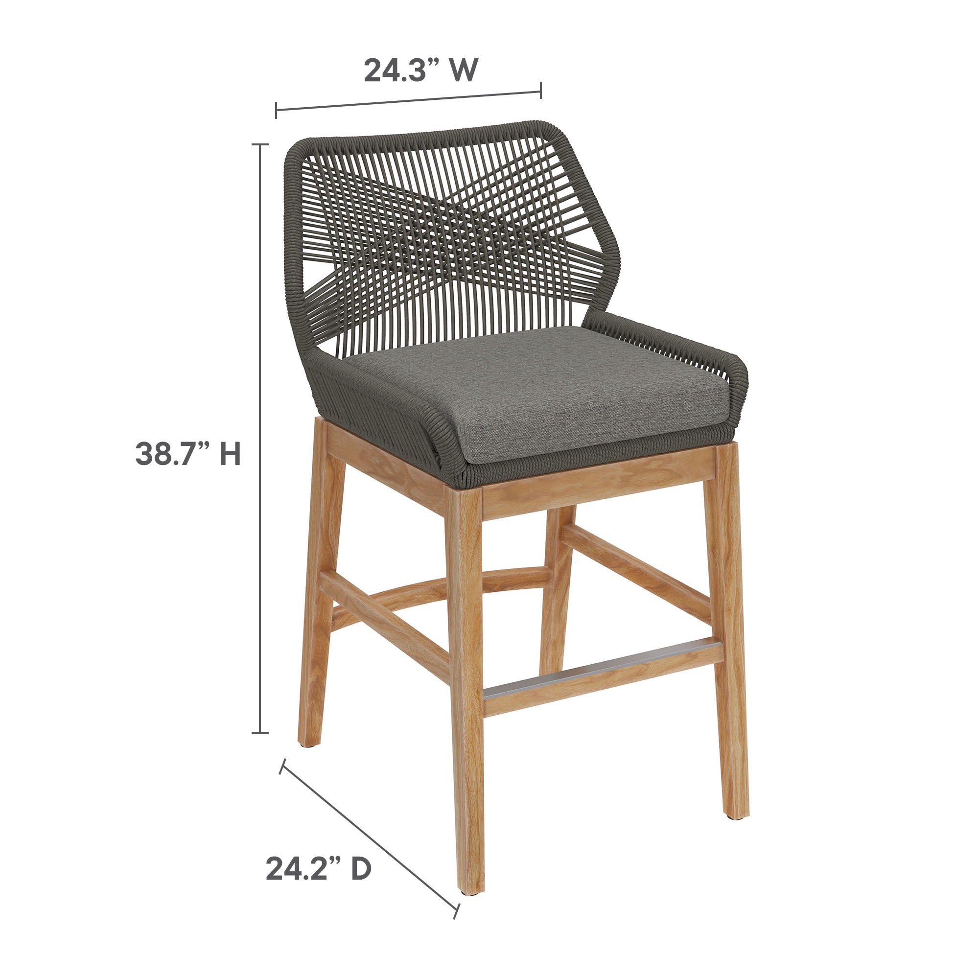 Wellspring Outdoor Patio Teak and Rope Counter Stool - Gray Graphite