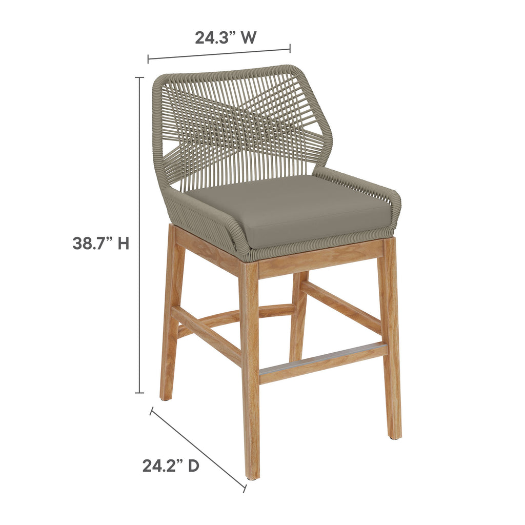 Wellspring Outdoor Patio Teak and Rope Counter Stool - Light Gray Greige