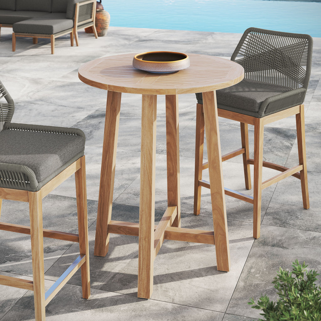 Wellspring 36" Outdoor Patio Teak Wood Bar Table - Natural