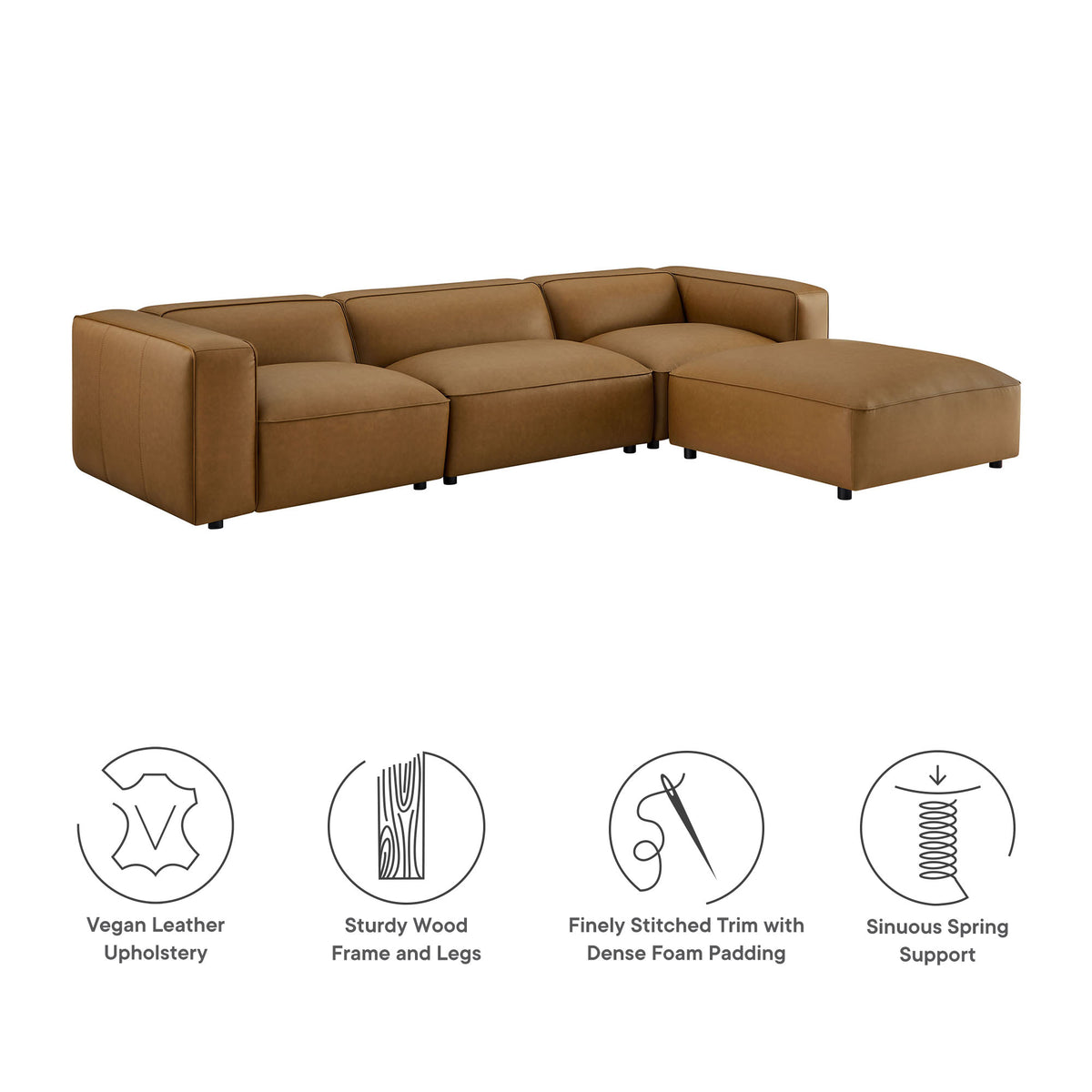 Auren 4-Piece Vegan Leather Modular Sofa Set - Camel
