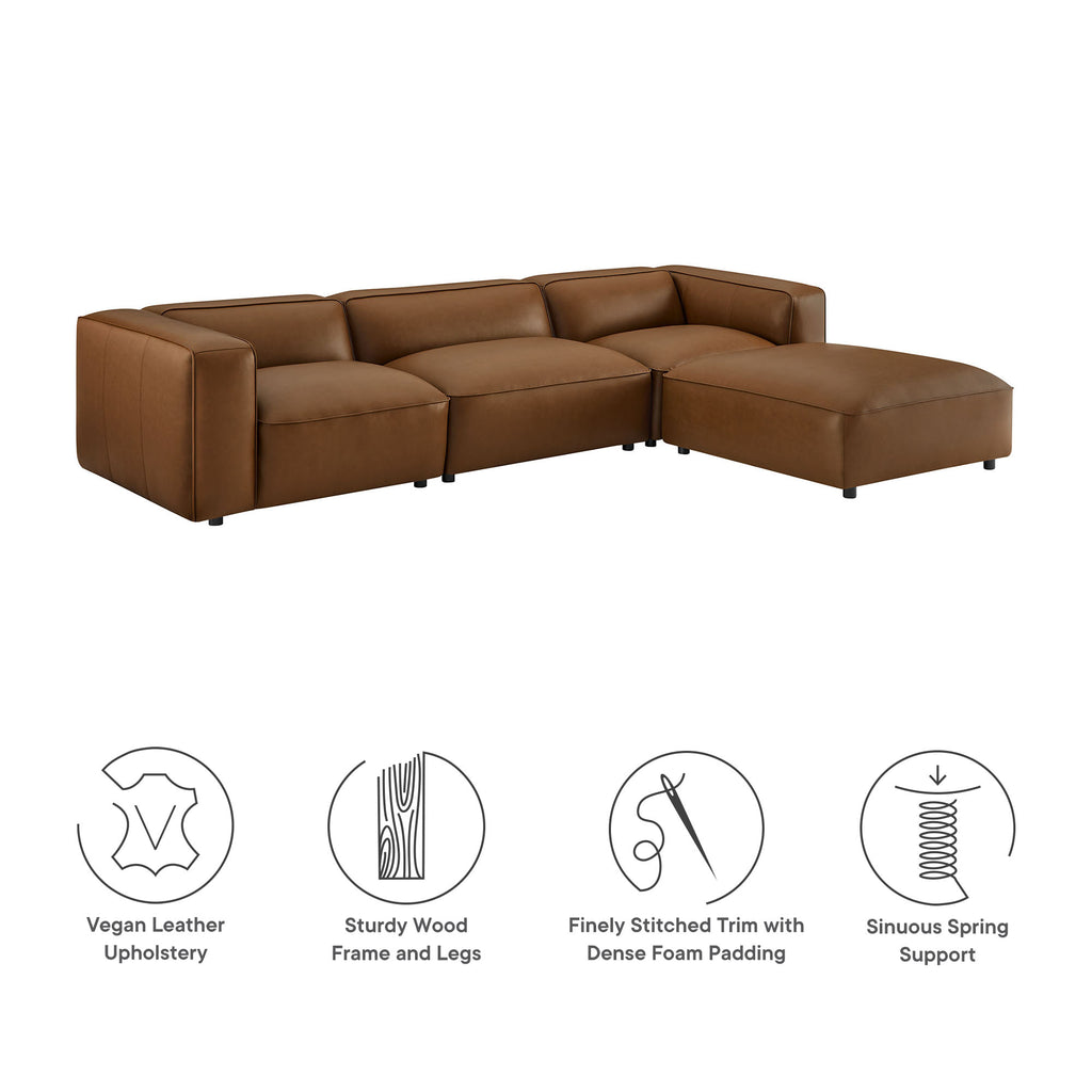 Auren 4-Piece Vegan Leather Modular Sofa Set - Coffee