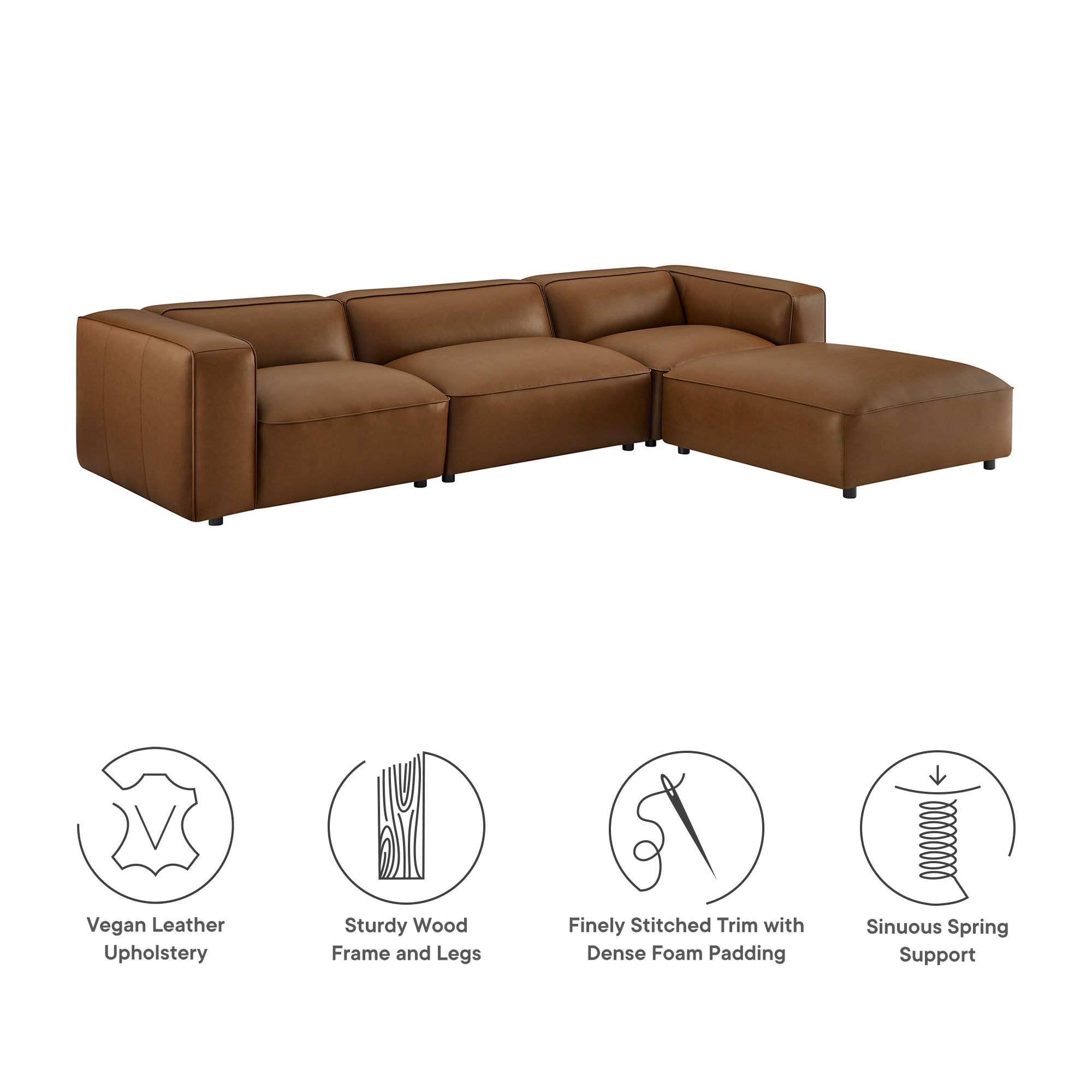 Auren 4-Piece Vegan Leather Modular Sofa Set - Coffee