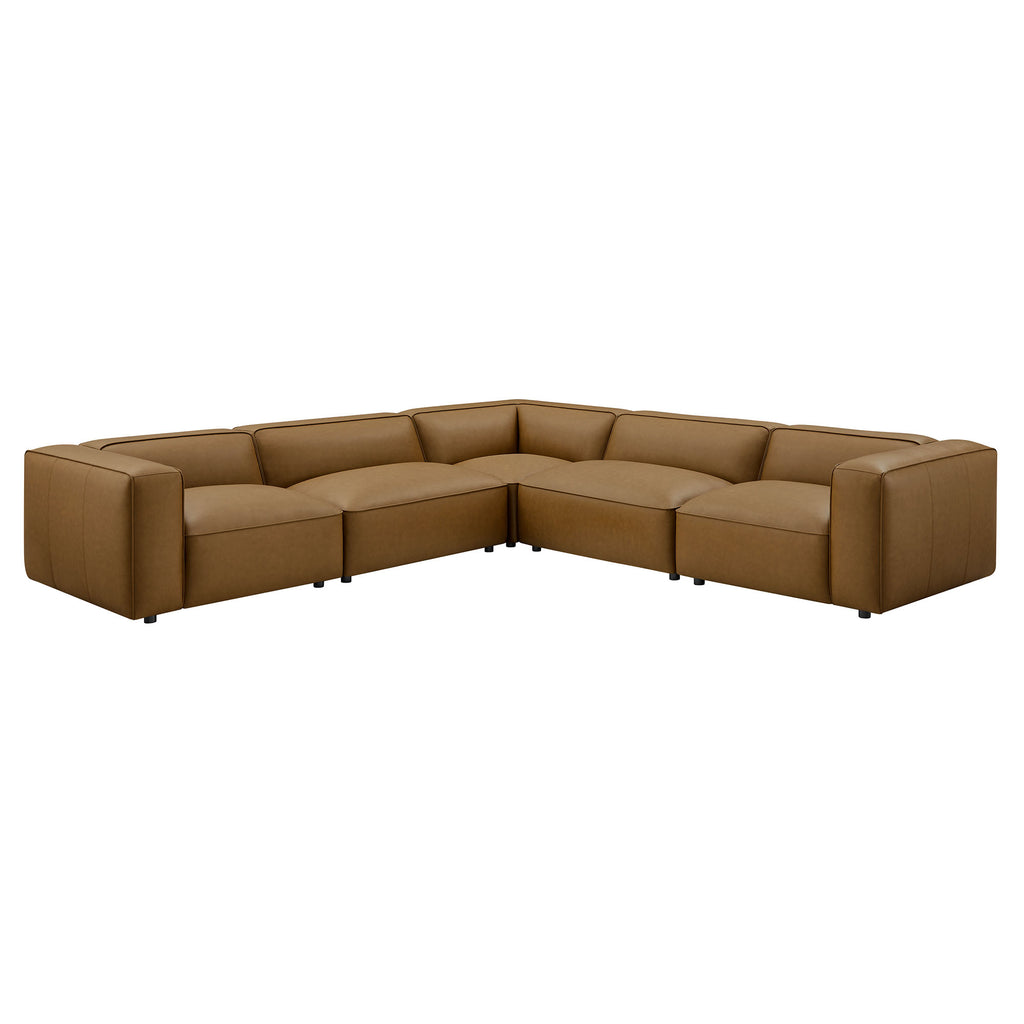 Auren 5-Piece Upholstered Vegan Leather Modular L-Shaped Sofa - Camel