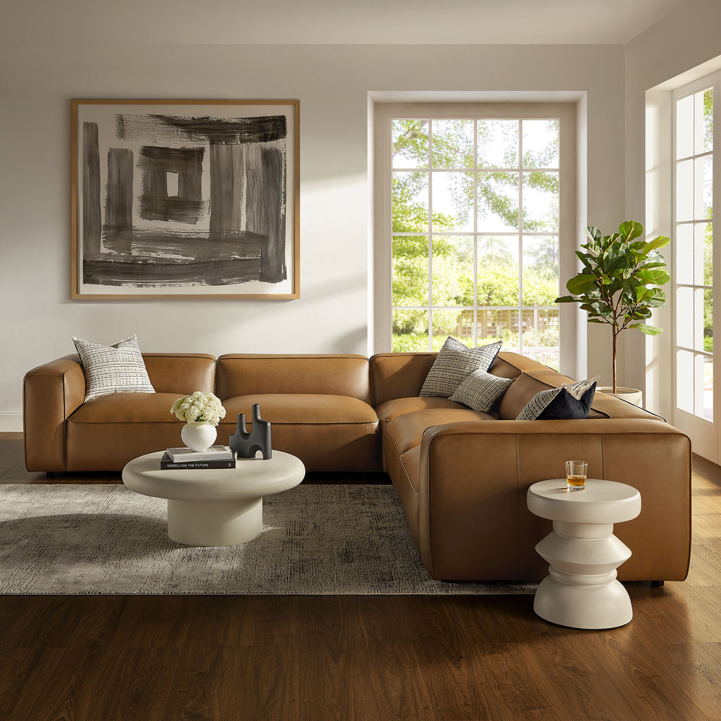 Auren 5-Piece Upholstered Vegan Leather Modular L-Shaped Sofa - Camel