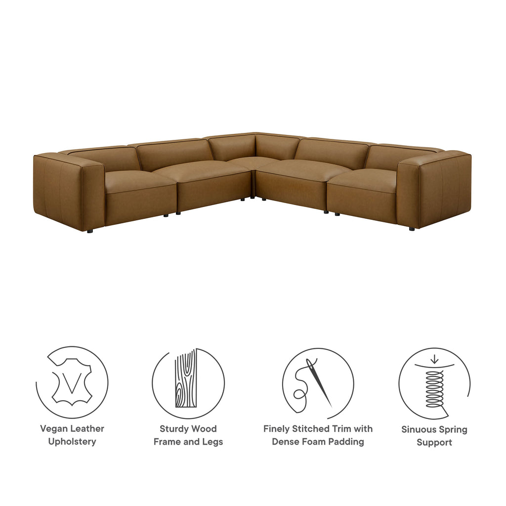 Auren 5-Piece Upholstered Vegan Leather Modular L-Shaped Sofa - Camel