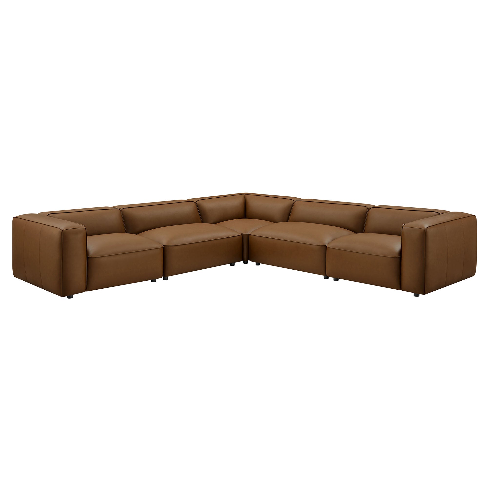 Auren 5-Piece Upholstered Vegan Leather Modular L-Shaped Sofa - Coffee