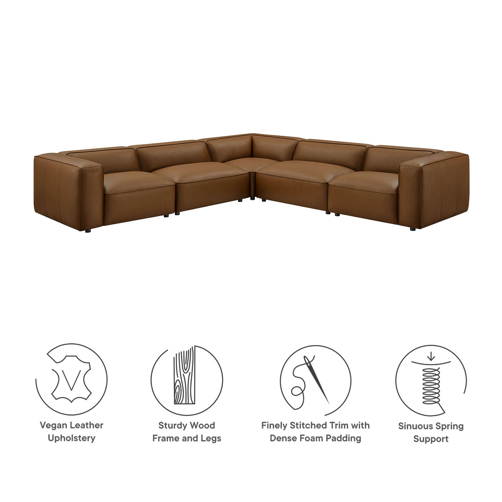 Auren 5-Piece Upholstered Vegan Leather Modular L-Shaped Sofa - Coffee