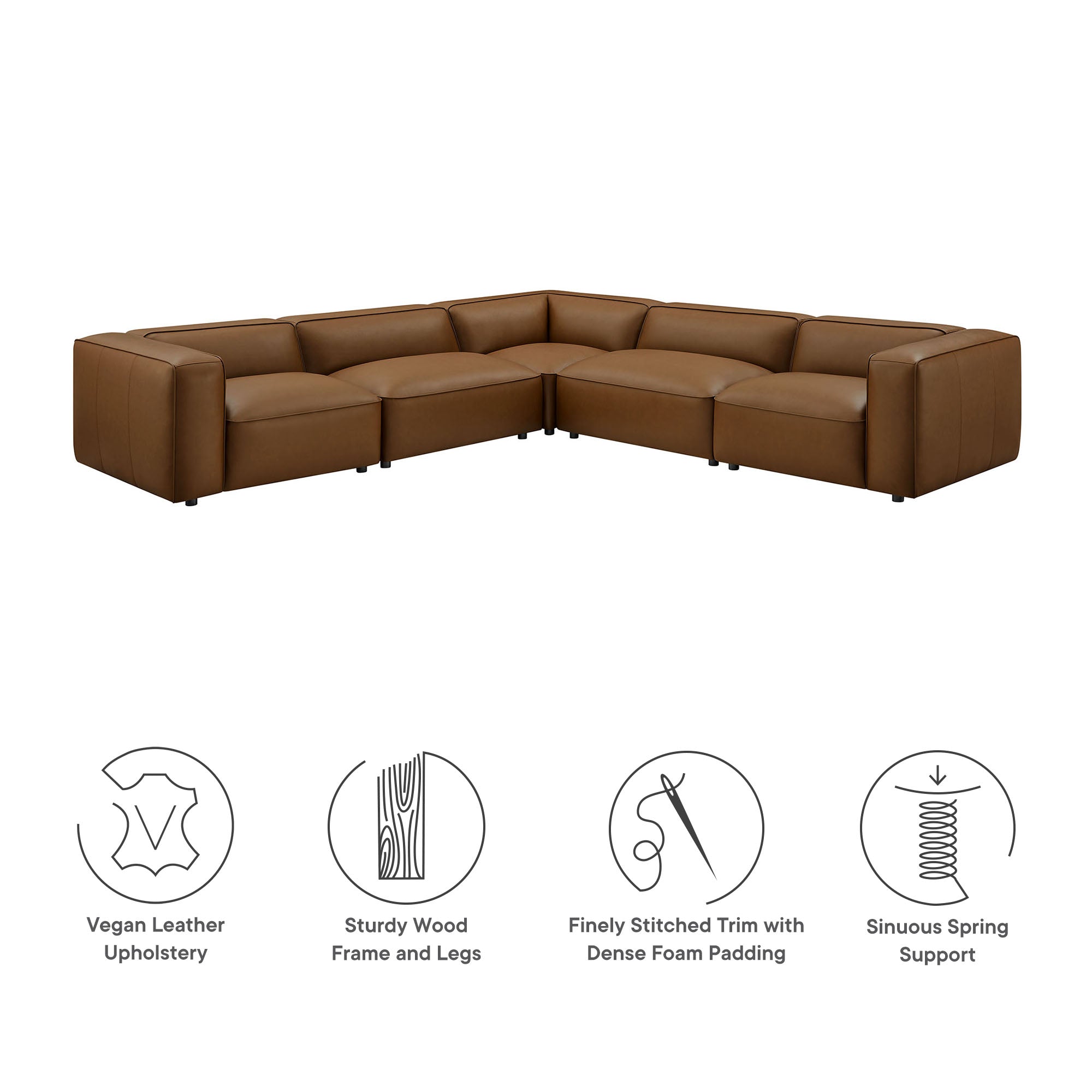 Auren 5-Piece Upholstered Vegan Leather Modular L-Shaped Sofa - Coffee