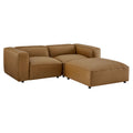 Auren 3-Piece Upholstered Vegan Leather Modular Loveseat with Ottoman - Camel