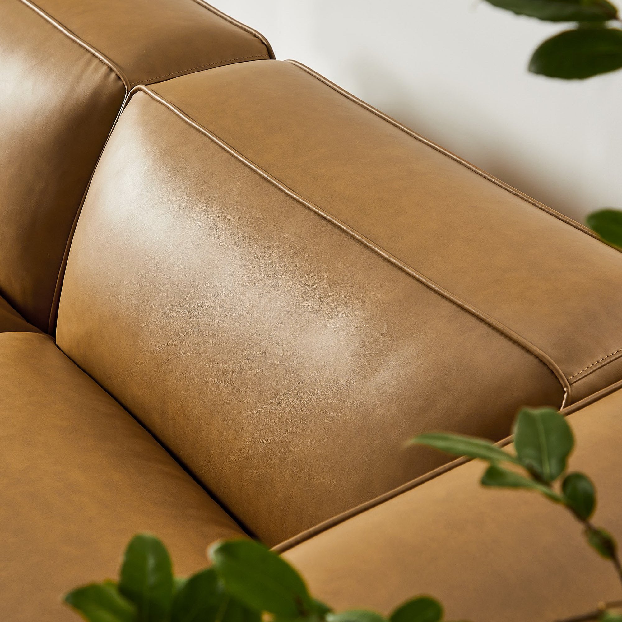 Auren 3-Piece Upholstered Vegan Leather Modular Loveseat with Ottoman - Camel