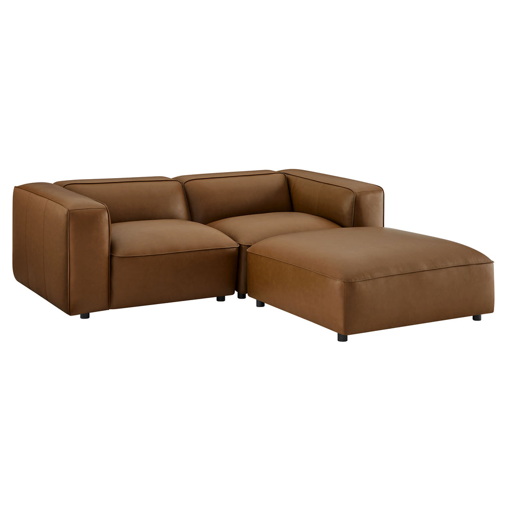 Auren 3-Piece Upholstered Vegan Leather Modular Loveseat with Ottoman - Coffee