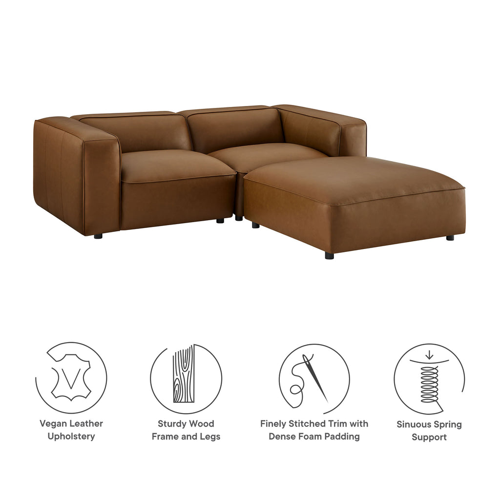 Auren 3-Piece Upholstered Vegan Leather Modular Loveseat with Ottoman - Coffee