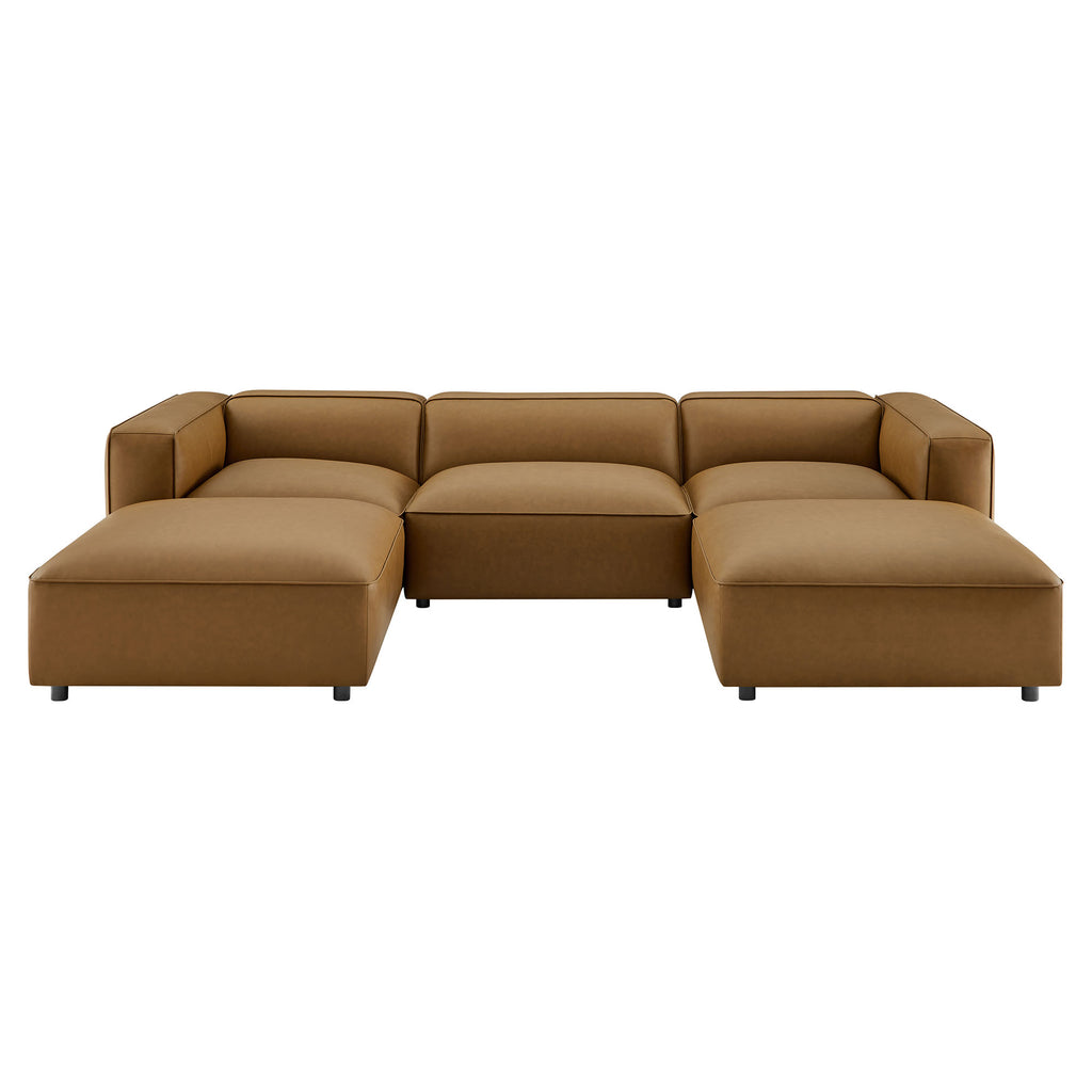 Auren 5-Piece Upholstered Vegan Leather Modular U-Shaped Sofa - Camel