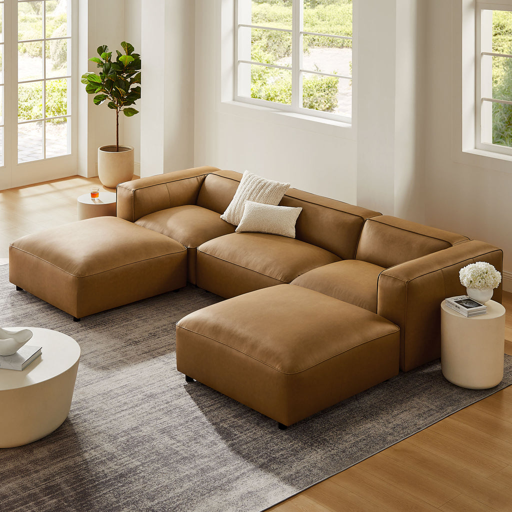 Auren 5-Piece Upholstered Vegan Leather Modular U-Shaped Sofa - Camel