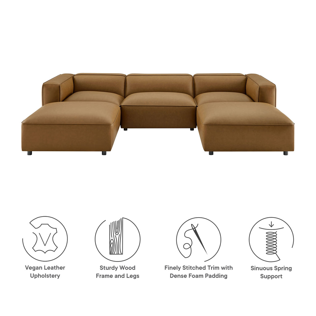 Auren 5-Piece Upholstered Vegan Leather Modular U-Shaped Sofa - Camel