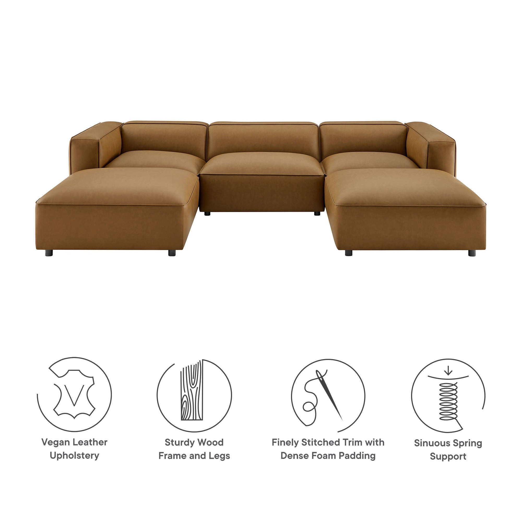 Auren 5-Piece Upholstered Vegan Leather Modular U-Shaped Sofa - Camel