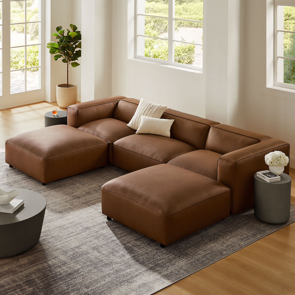 Auren 5-Piece Upholstered Vegan Leather Modular U-Shaped Sofa - Coffee