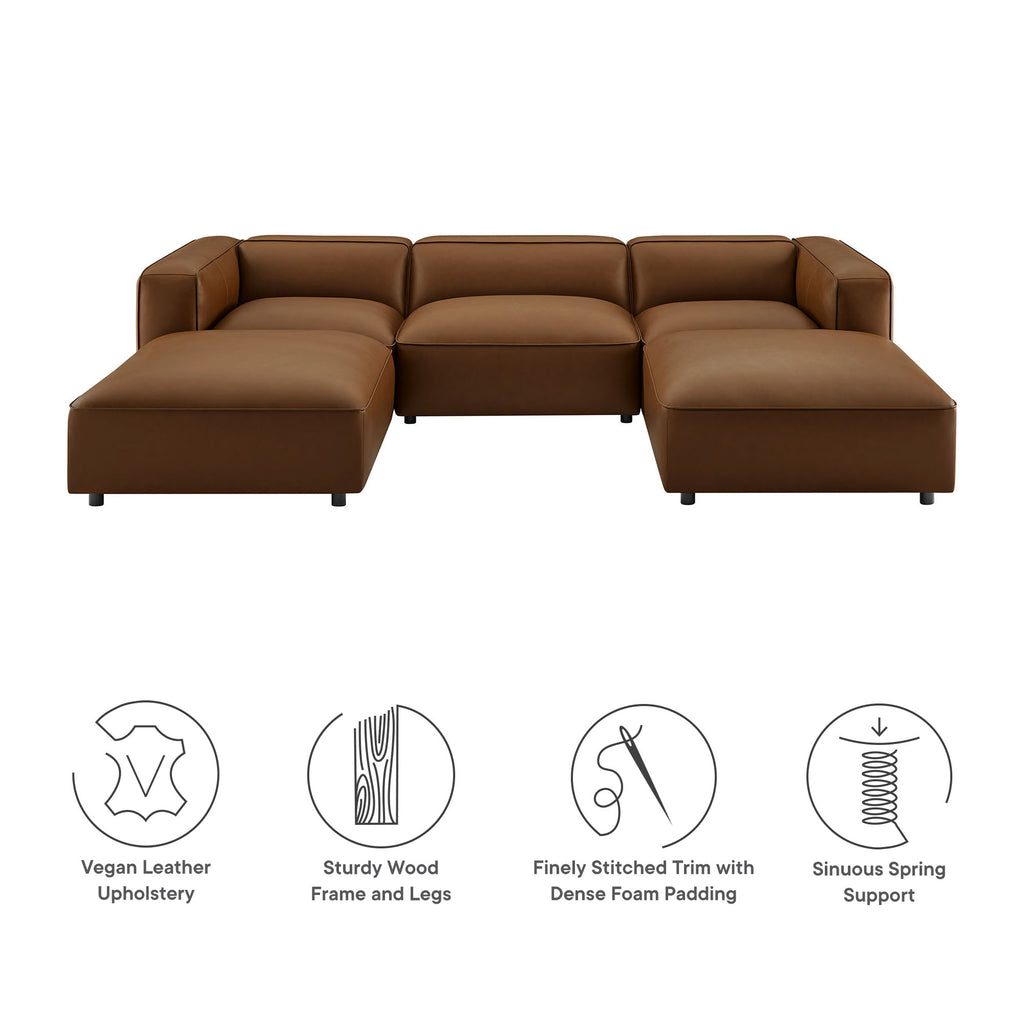 Auren 5-Piece Upholstered Vegan Leather Modular U-Shaped Sofa - Coffee