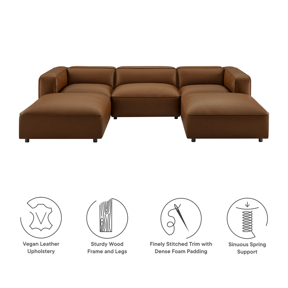 Auren 5-Piece Upholstered Vegan Leather Modular U-Shaped Sofa - Coffee