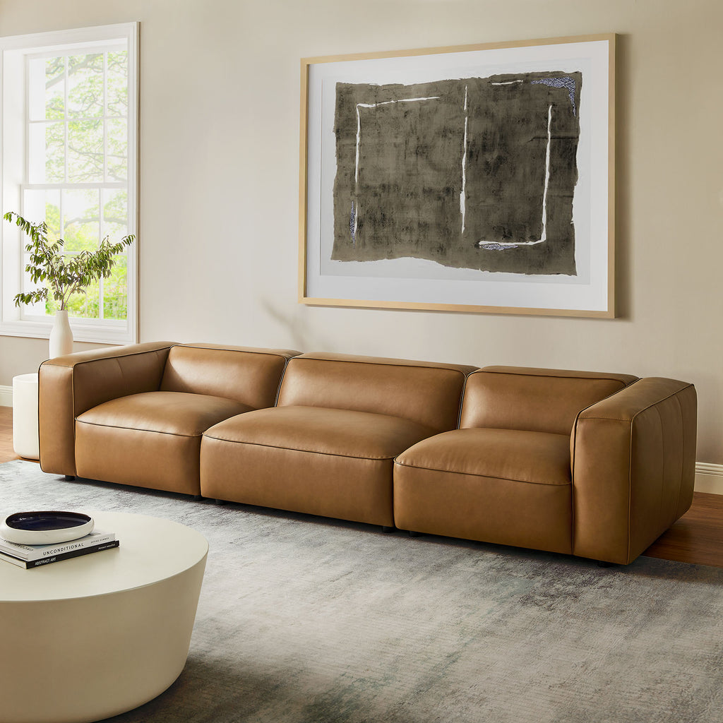 Auren 3-Piece Upholstered Vegan Leather Modular Sofa - Camel