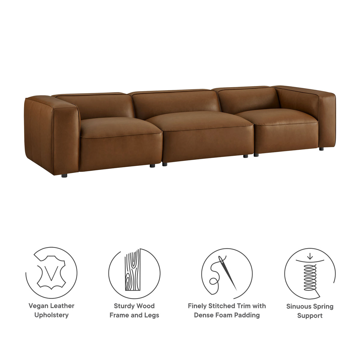 Auren 3-Piece Upholstered Vegan Leather Modular Sofa - Coffee