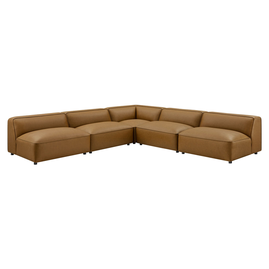 Auren 5-Piece Upholstered Armless L-Shaped Vegan Leather Modular Sofa - Camel