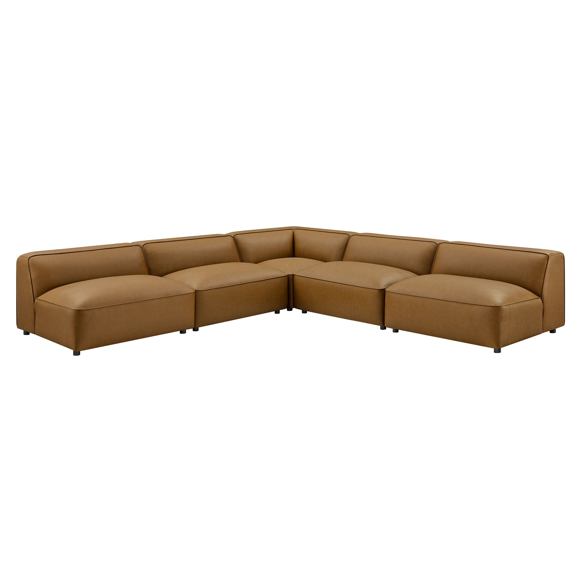 Auren 5-Piece Upholstered Armless L-Shaped Vegan Leather Modular Sofa - Camel