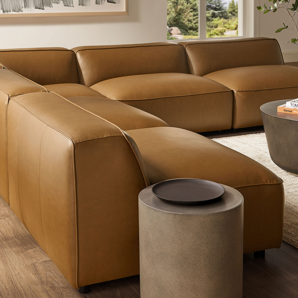 Auren 5-Piece Upholstered Armless L-Shaped Vegan Leather Modular Sofa - Camel
