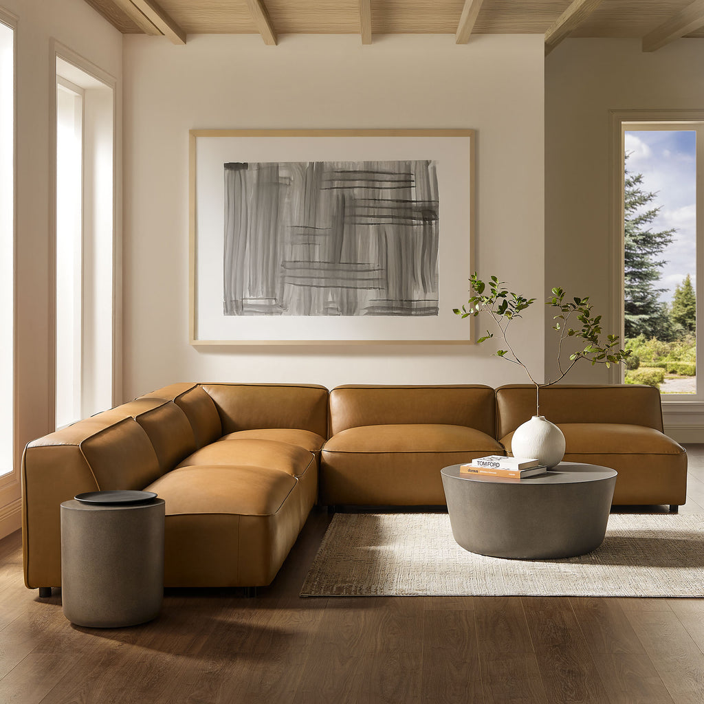 Auren 5-Piece Upholstered Armless L-Shaped Vegan Leather Modular Sofa - Camel