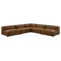Auren 5-Piece Upholstered Armless L-Shaped Vegan Leather Modular Sofa - Coffee