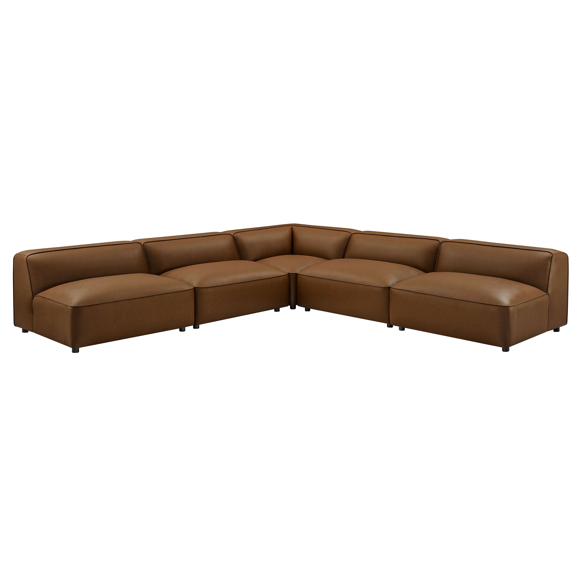 Auren 5-Piece Upholstered Armless L-Shaped Vegan Leather Modular Sofa - Coffee