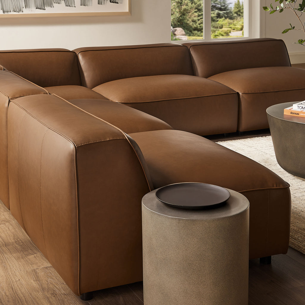 Auren 5-Piece Upholstered Armless L-Shaped Vegan Leather Modular Sofa - Coffee