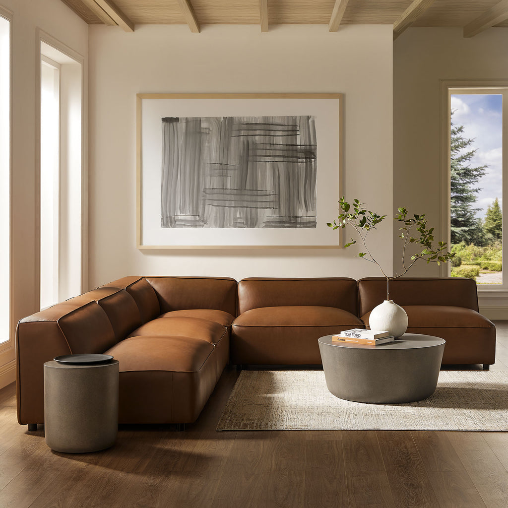 Auren 5-Piece Upholstered Armless L-Shaped Vegan Leather Modular Sofa - Coffee