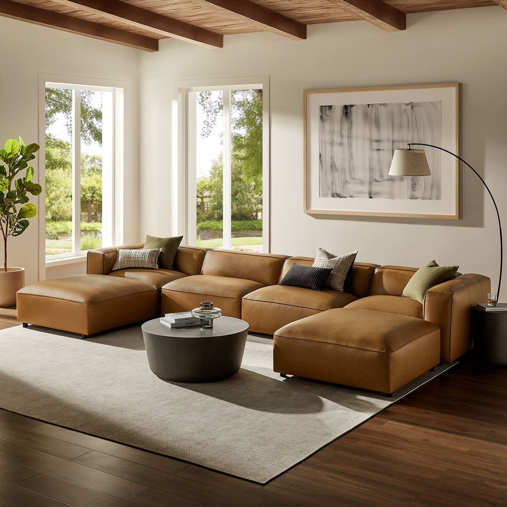 Auren 6-Piece Upholstered Vegan Leather Modular Sofa - Camel